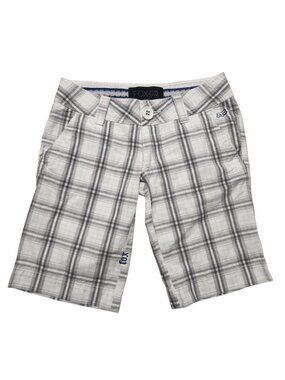 Fox Girls Bermuda Shorts Womens Size 00 Gray White Plaid Skater Casual Outdoor